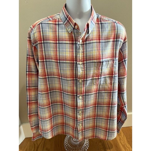 Natural Blue By Visitor Mens Long Sleeve Plaid Linen Cotton Shirt XL - Picture 1 of 9
